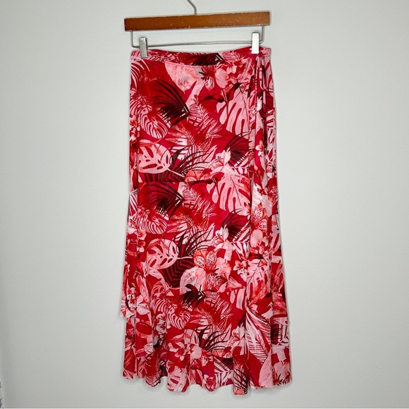 White House Black Market Size 2 Tropical‎ Wave Mesh MIDI Wrap Skirt NWT $120 - Picture 6 of 14
